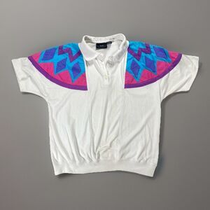 Vintage 80s Lavōn Sport Neon Appliqué Collared Polo Women’s Large